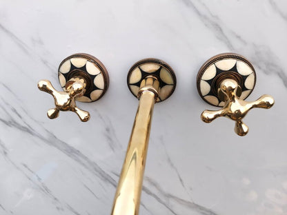 Moroccan Mosaic Brass Wall Mount Faucet with Curved Spout