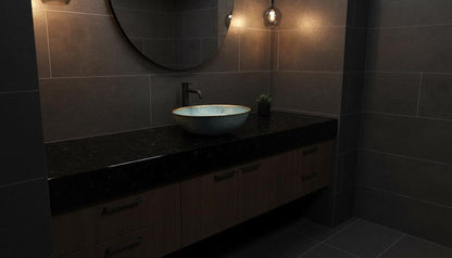 Light Green Textured Ceramic Vessel Sink with Gold Rim