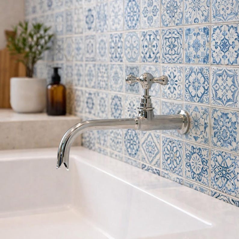 Wall-Mount Polished Nickel Faucet with Cross Handle