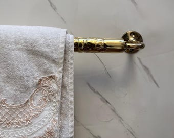 Handmade Solid Brass Bathroom Accessories Set – Engraved Moroccan Towel Bar, Ring & Soap Dish