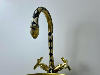 Decorative Inlay Brass Gooseneck Faucet with Cross Handles