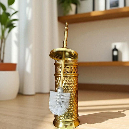 Handmade Solid Brass Toilet Brush Holder – Moroccan Pierced Brass Bathroom Accessory