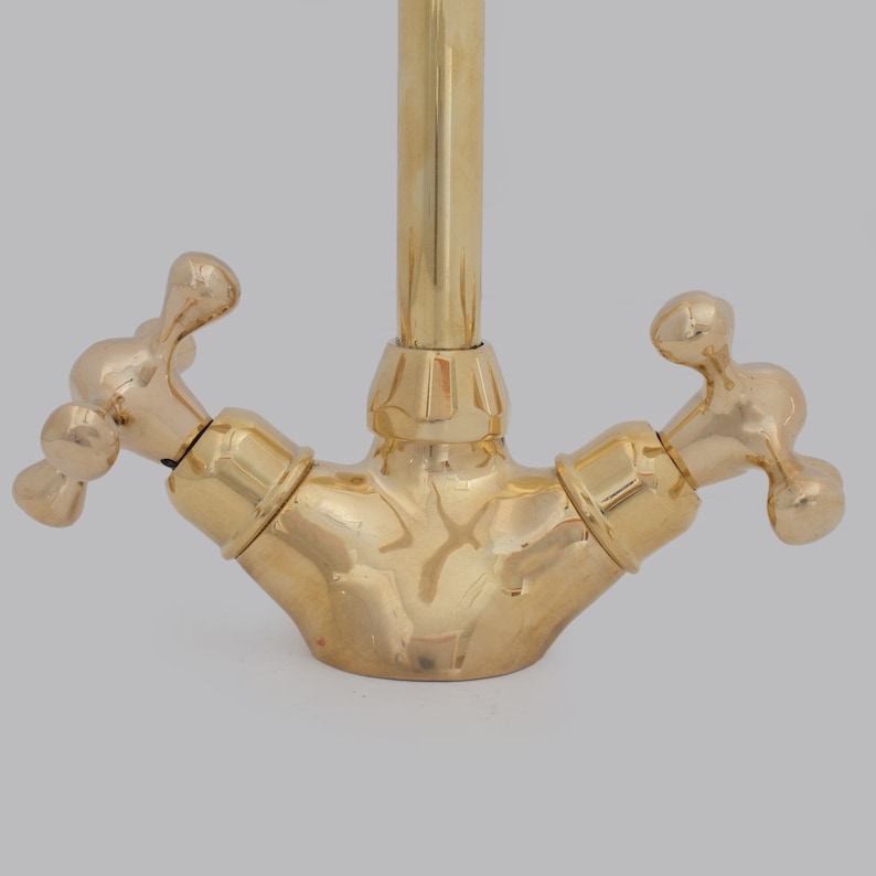 Tall Polished Brass Gooseneck Faucet with Cross Handles