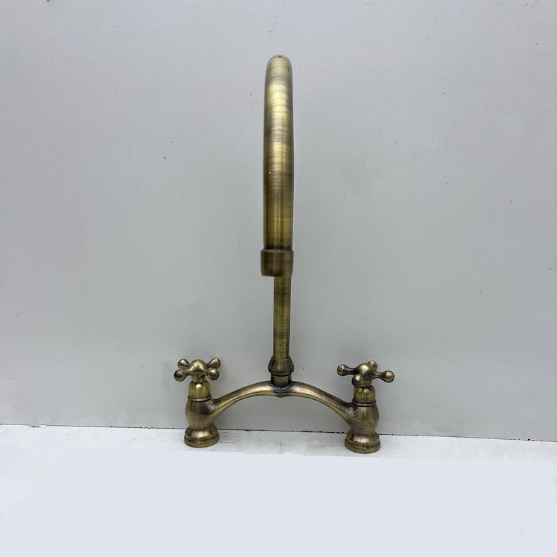 Antique Brass Bridge Kitchen Faucet