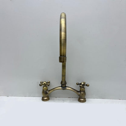 Antique Brass Bridge Kitchen Faucet