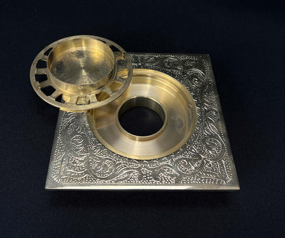 Engraved Solid Brass Square Floor Drain Cover – Ornate Moroccan Shower Drain Grate