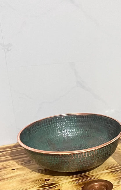 Hammered Green Patina Copper Vessel Sink