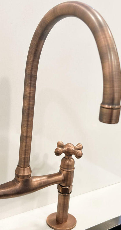 Vintage Bridge Copper Kitchen Faucet with Gooseneck Spout
