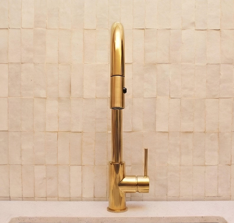 Unlacquered Brass Pull-Down Kitchen Faucet