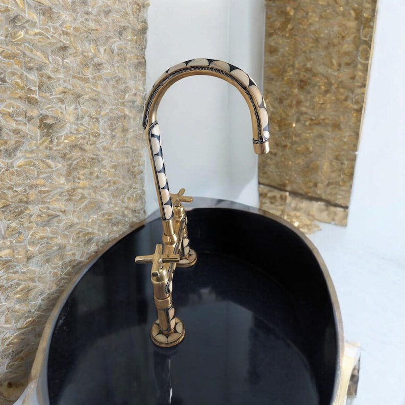 Mother of Pearl Inlay Brass Kitchen Faucet with Side Sprayer