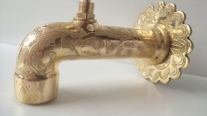 Hand-Engraved Polished Brass Wall Mount Faucet
