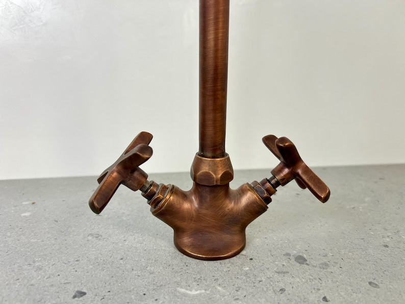 Vintage Copper Gooseneck Faucet with Cross Handles