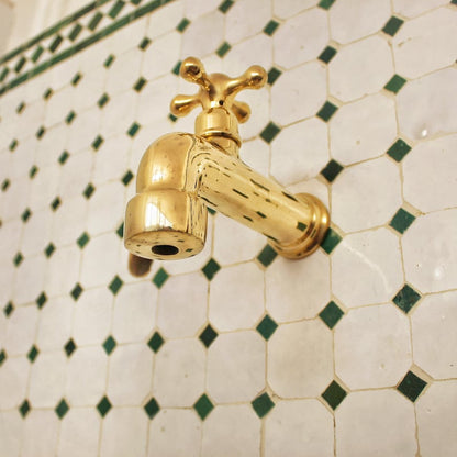 Antique Brass Wall-Mount Bibcock Tap with Cross Handle