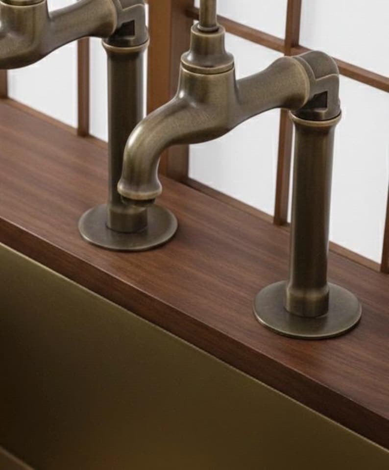 Vintage Unlacquered Brass Deck Mount Faucet