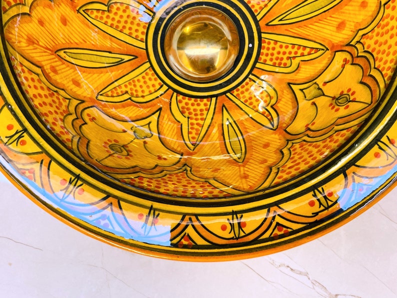 Hand-Painted Moroccan Ceramic Vessel Sink – Yellow Artisan Basin