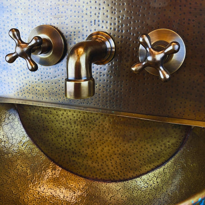 Hand-Hammered Moroccan Brass Sink with Verdigris Patina