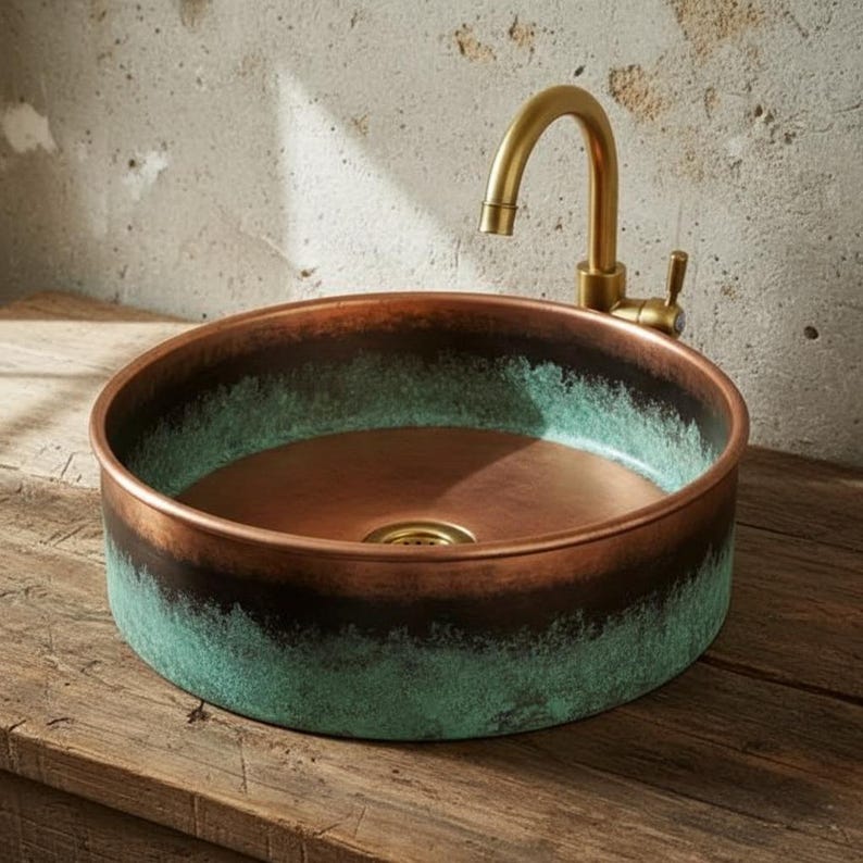Two-Tone Patina Copper Vessel Sink