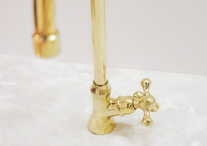 Solid Brass Gooseneck Faucet with Cross Handle & Supply Hose