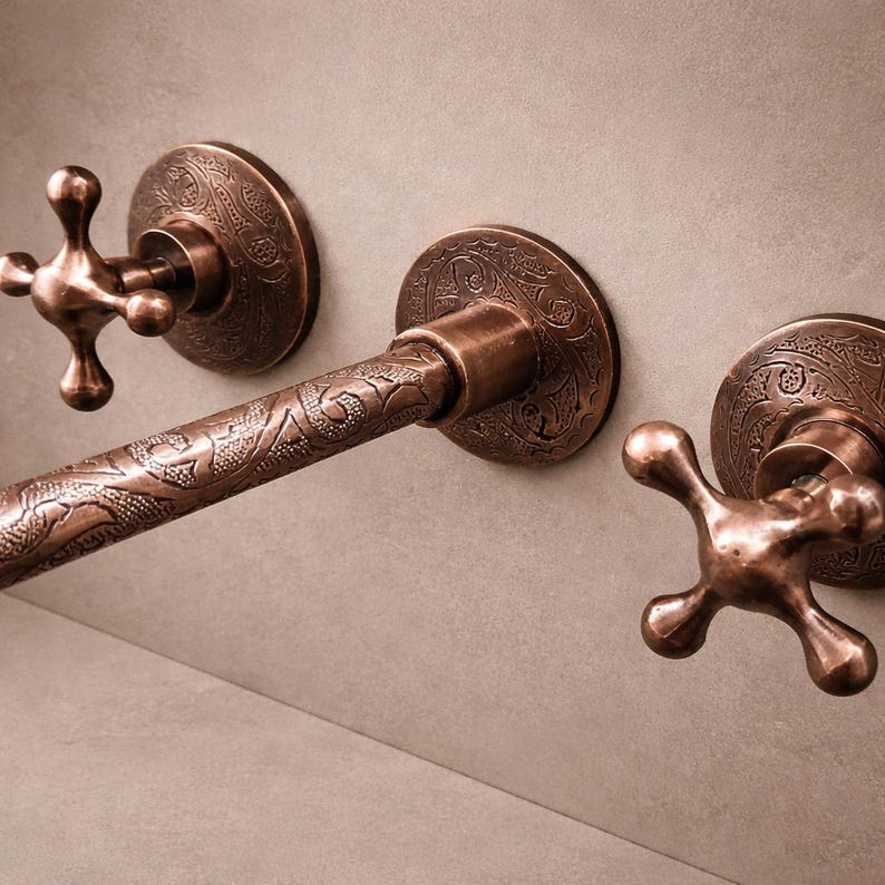 Engraved Wall Mount Brass Faucet