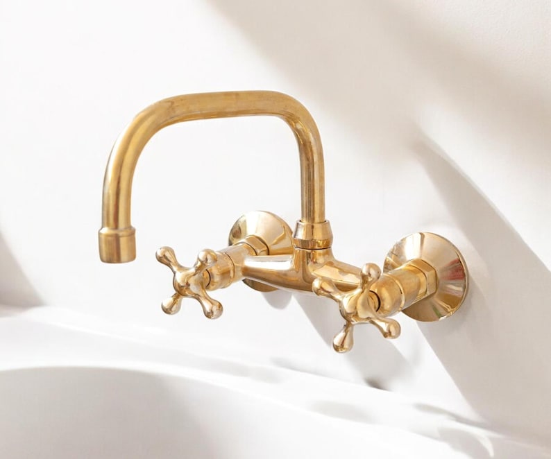 Brass Wall-Mount Bridge Faucet with Cross Handles