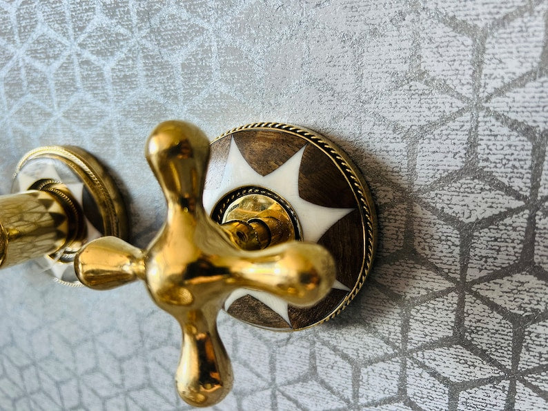 Moroccan Inlay Vessel Sink with Matching Mosaic Wall Mount Faucet