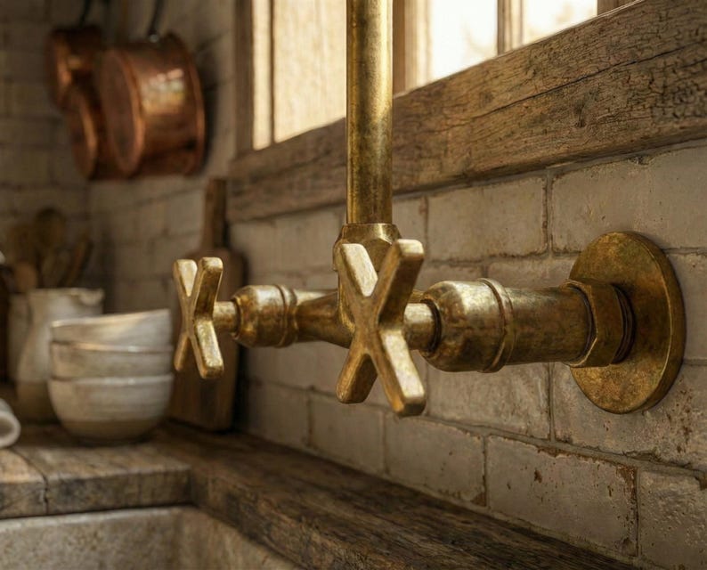 Unlacquered Brass Wall Mount Kitchen Faucet