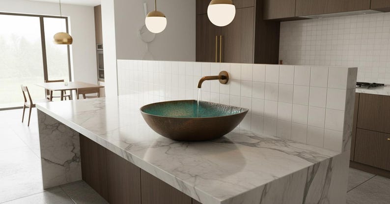 Hand-Hammered Moroccan Copper Vessel Sink with Turquoise Verdigris Interior