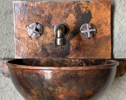 Hand-Hammered Moroccan Copper Wall-Mount Sink with Distressed