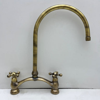 Antique Brass Bridge Kitchen Faucet