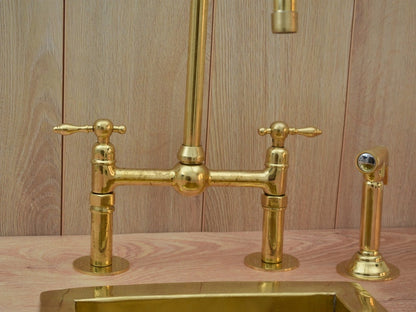 Bridge Style Solid Brass Kitchen Faucet Set