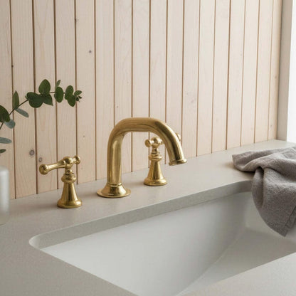 Widespread Unlacquered Brass Bathroom Faucet with Classic Lever Handles