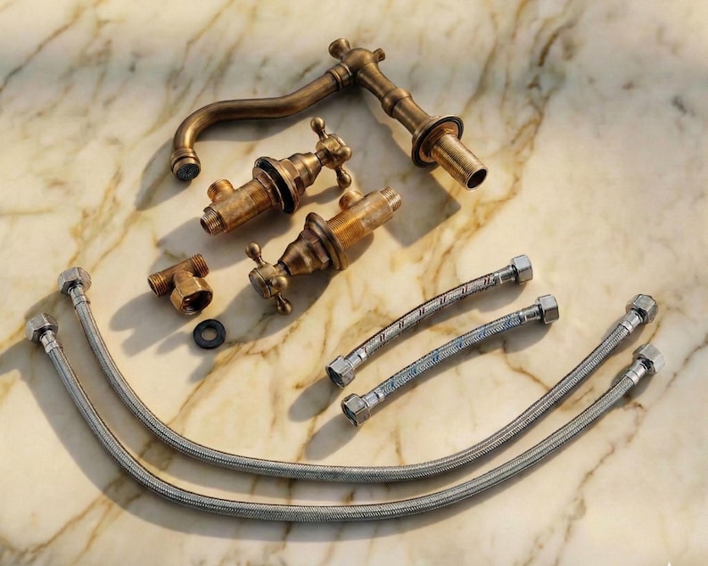 Widespread Unlacquered Brass Bathroom Faucet with Classic Cross Handles