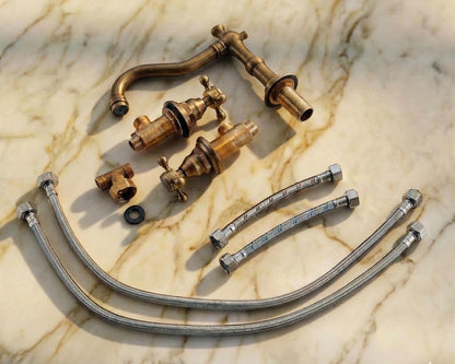 Widespread Unlacquered Brass Bathroom Faucet with Classic Cross Handles