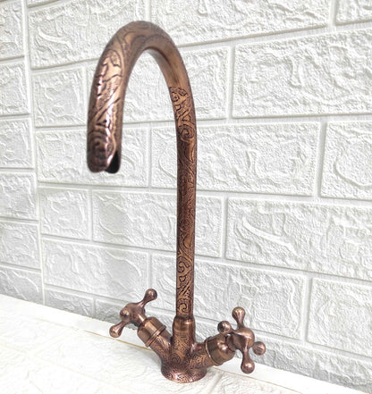 Engraved Antique Copper Bridge Faucet