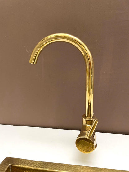 Polished Brass Gooseneck Kitchen Faucet with Lever Handle