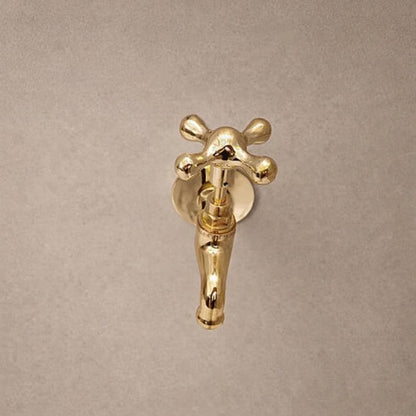 Wall-Mount Polished Brass Bibcock Tap with Cross Handle