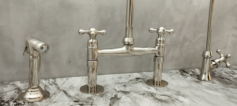 Polished Nickel Bridge Faucet Set with Side Sprayer