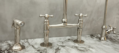 Polished Nickel Bridge Faucet Set with Side Sprayer