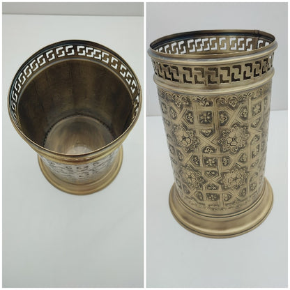 Handmade Solid Brass Wastebasket – Engraved Moroccan Bathroom Trash Can