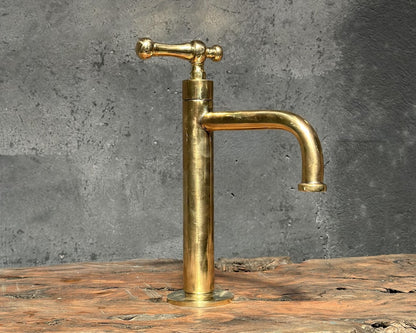 Handcrafted Solid Brass Vessel Sink Faucet with Cross Handle