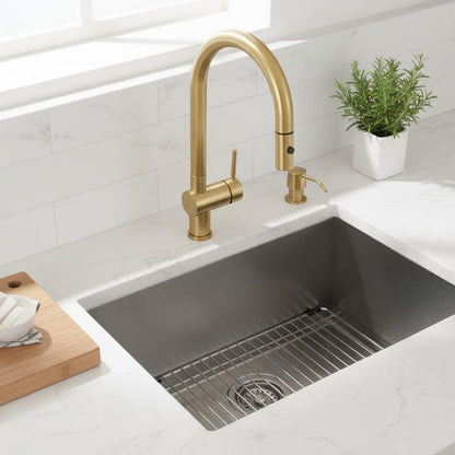 Unlacquered Brass Pull-Down Kitchen Faucet