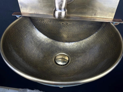 Blue Patina Copper Vessel Sink with Brass Backsplash