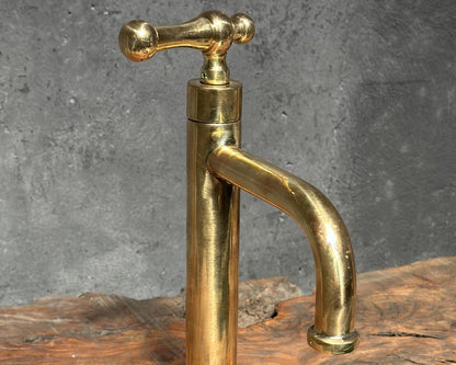 Vintage Brass T-Handle Faucet with Curved Spout