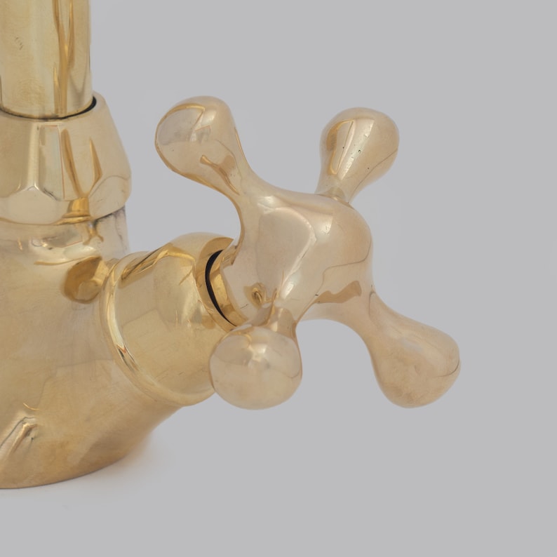 Tall Polished Brass Gooseneck Faucet with Cross Handles