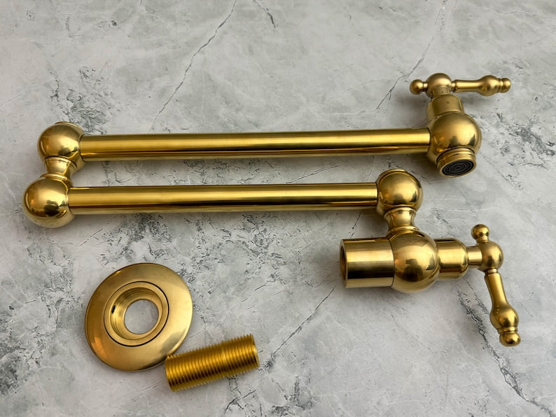 Solid Unlacquered Brass Wall Pot Filler Faucet