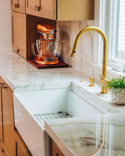 Down Kitchen Faucet with Side Spray & Soap Dispenser
