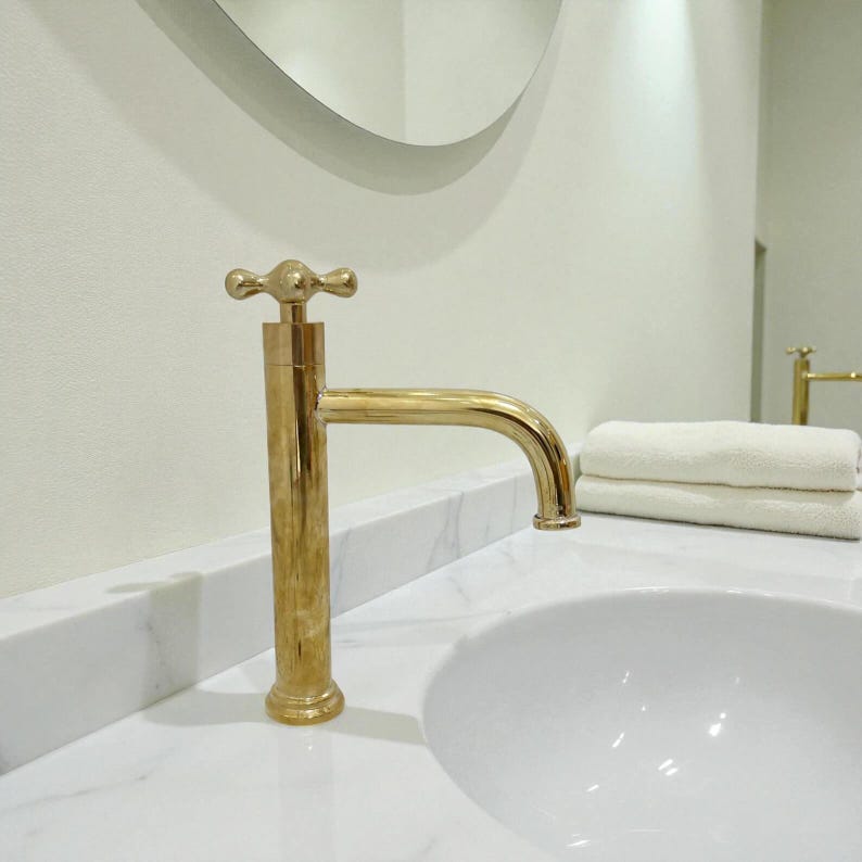 Polished Brass Tall Bathroom Faucet