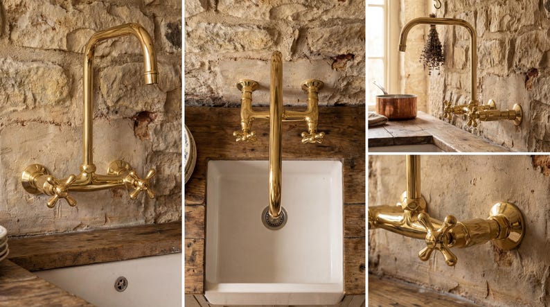 Unlacquered Brass Wall Mount Kitchen Faucet