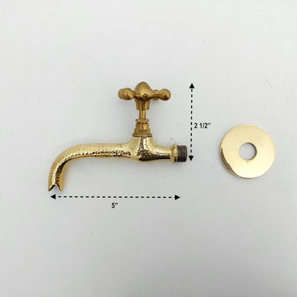 Hammered Polished Brass Wall Tap with Cross Handle