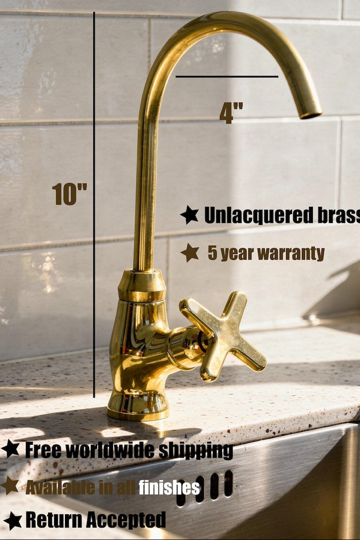 Unlacquered Brass Bridge Kitchen Faucet with Side Sprayer